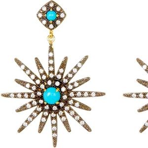 14K Yellow Gold Plated Turquoise And Swarovski Crystal earrings